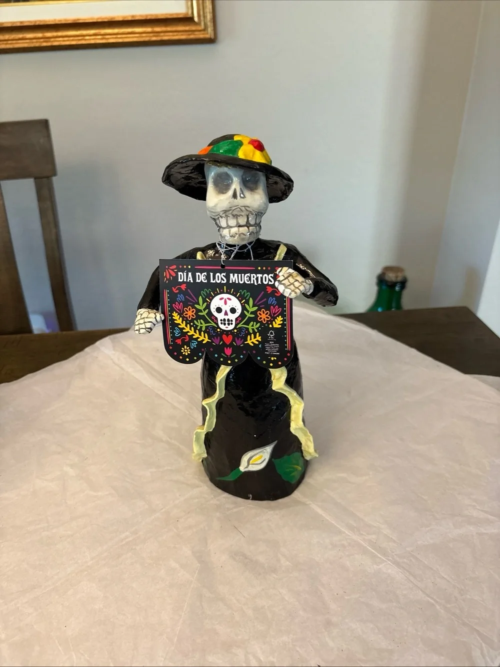 Mexican Skeleton Catrina Figure Day of the Dead Paper Mache 12”